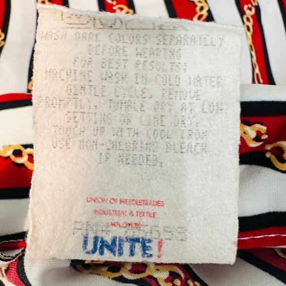 Vintage Stephanie K Koret Gold Chain Red White Striped Button Down Blouse Medium - Picture 8 of 8